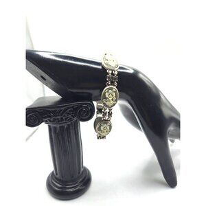 Liz Claiborne Cameo Bracelet Floral Intaglio Style LC Gray Ivory Rhinestone